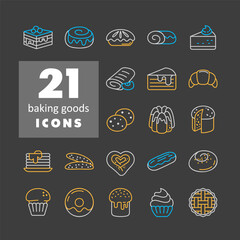 Bakery Products and Pastries Vector Icons Set