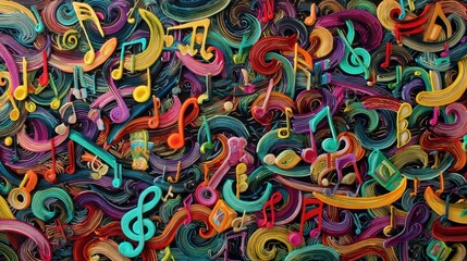Fototapeta premium Colorful abstract music notes artwork with vibrant patterns and textures.