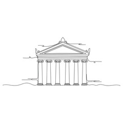 Naklejka premium Continuous line drawing of a classical greek temple with columns, no editable stroke