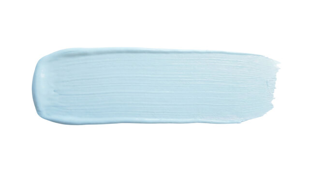 Long light blue acrylic paint stroke with smooth blended texture and visible brush lines isolated on transparent background