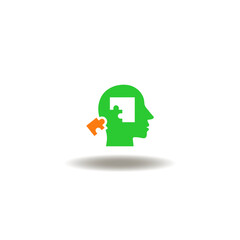 Vector illustration of head with puzzles. Symbol of systems thinking.