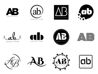 AB logo company template. Letter a and b logotype. Set different classic serif lettering and modern bold text with design elements. Initial font typography. © SolaruS