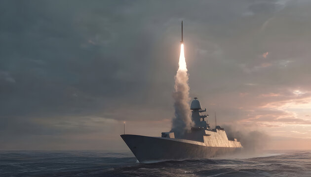 naval vessel firing a missile.