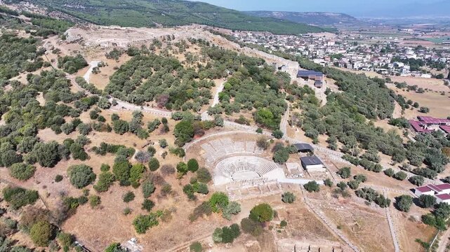 Metropolis ancient city - 4k video of Izmir Torbali Metropolitanis ancient city shot with drone