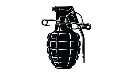 a black and white drawing of a grenade with a pin