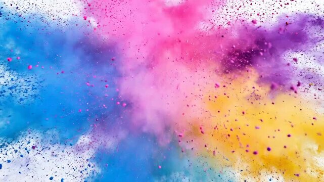 Vibrant explosion of colorful powder creates a dynamic and eye-catching abstract background.