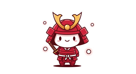 Naklejka premium Cartoon samurai character with helmet and sword isolated on white background
