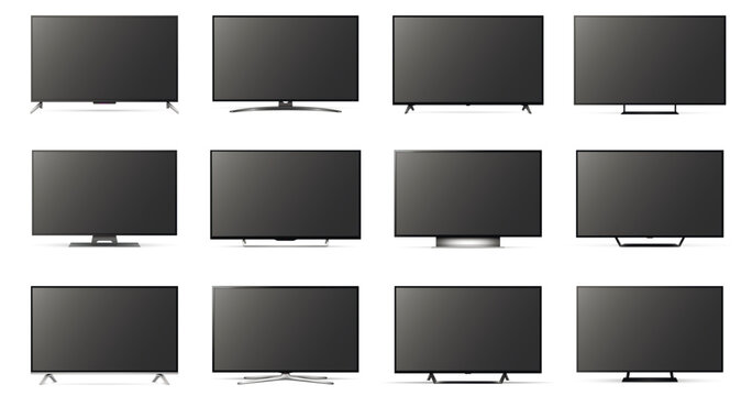 Realistic tv screen mockup. Different television display with black screens