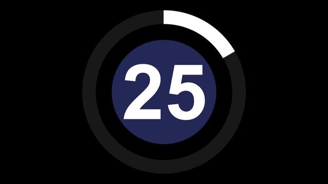 Circle countdown timer one minute animation from 30 to 0 second animation with alpha channel, 30 second countdown timer, Countdown video on 4k.