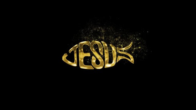 Christian sign ribi named Jesus with alpha channel and golden parts, golden religious sign with transparent background, religion and faith