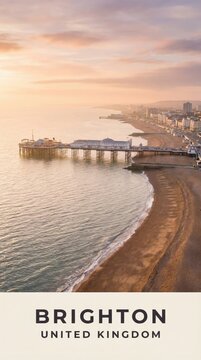 Brighton United Kingdom Seaside Pier Coastal Sunset Travel Poster