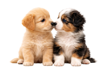 Puppy couple sitting together for Valentine’s Day. Valentine designs. Love themed projects. Romantic holiday visuals.