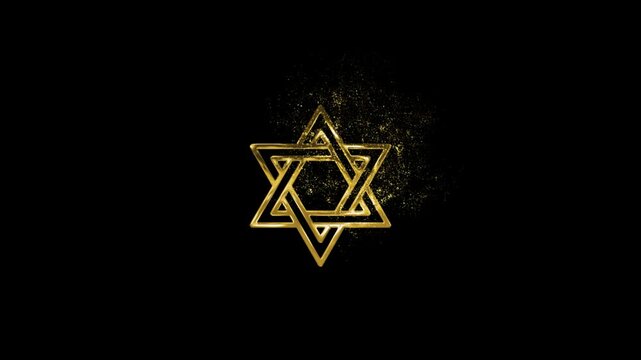 Hexagonal Golden Star of David, Alpha Channel, golden religious sign with transparent background, religion and faith