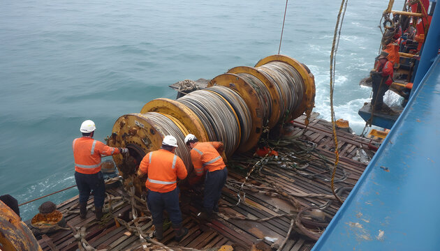 Laying of underwater optical cable on sea bottom