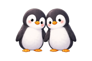 Two penguins couple. Valentine designs. Love themed projects. Romantic holiday visuals.