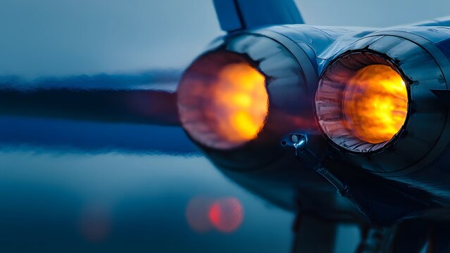 Jet engine raw fire turbine power. Afterburners of a jet engine in operation. F18 dual afterburning turbofan engines of a supersonic military fighter jet. Heat aircraft exhaust nozzles afterburners. 