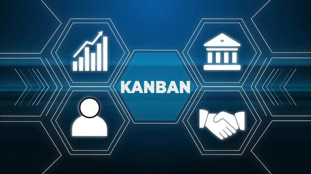 Tapping Kanban System Interface with Blue Circular Diagram Business Management Method Workflow Optimization in Dark Background