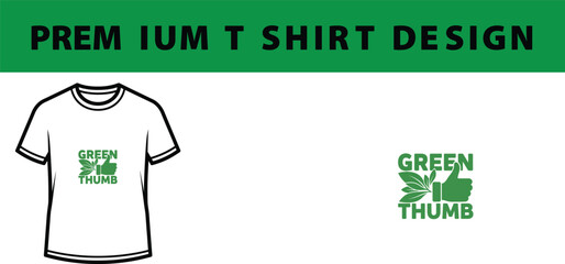 Green Thumb T-Shirt Design Mockup with Leaves and Thumbs Up Icon isolated on Transparent Background