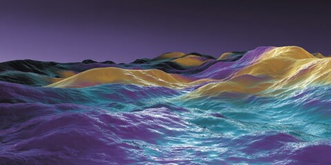 Vibrant multicolored abstract terrain with purple sky