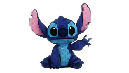 Pixel Art Blue Alien Character Waving on White Background