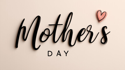 A stylish Mother's Day greeting featuring elegant black lettering against a soft pink background, complemented by a heart accent.