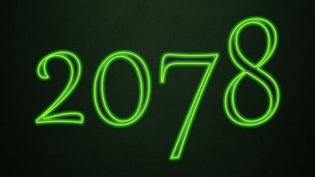 Neon glowing green number design of 2078 on dark background.