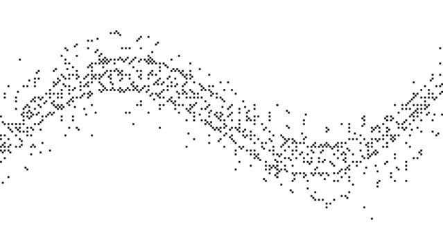 Minimalist black pixel wave flowing across a white background with dithered particles creating a sense of fluid movement Vector Illustration