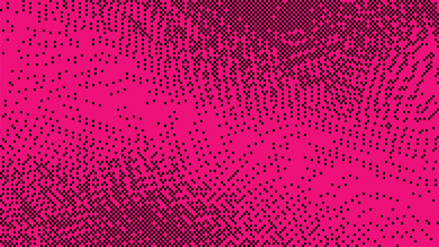 Intense magenta background with black pixel dithered textures creating a warped digital glitch effect with organic flow Vector Illustration