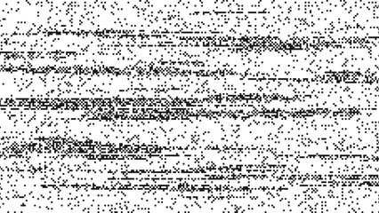 Fototapeta premium Horizontal digital glitch noise background with black pixel streaks and distorted data lines on a white canvas for tech concepts Vector Illustration