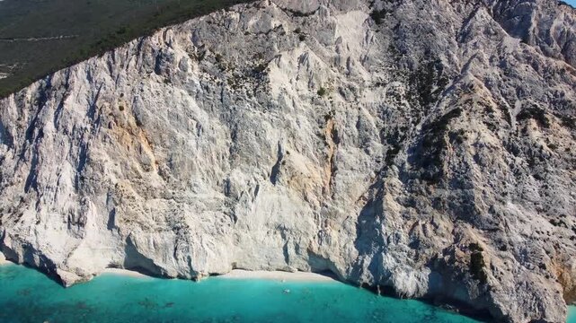 Lefkada. Porto Katsiki. Traveling Along Coastline Cliff. Amazing Beach in Greece