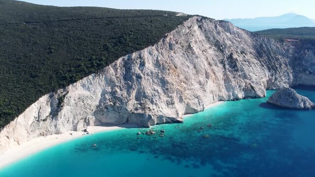 Lefkada. Traveling Closer to Porto Katsiki Cliff. Amazing Greece