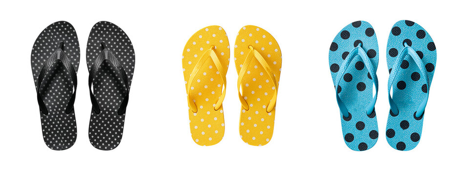 Rubber polka dot beach flip flops isolated on transparent background