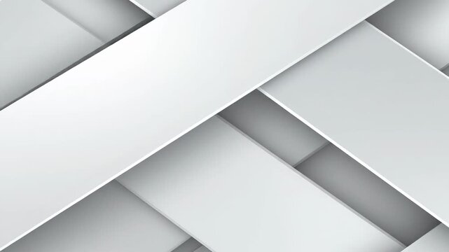 Abstract white geometric background with overlapping shapes and subtle shadows creating depth.