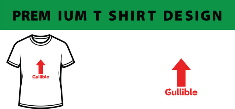 White T-Shirt Mockup with Red Up Arrow and Gullible Text Design isolated on Transparent Background