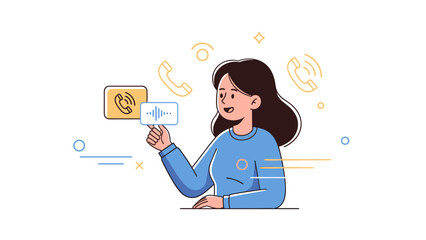 Young asian female using voice command and phone icon interface