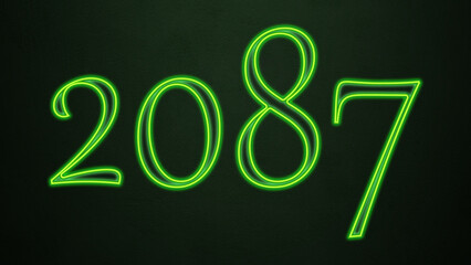 Neon glowing green number design of 2087 on dark background.