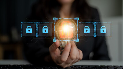 Digital security concept illustrating a cybersecurity breach, with a red unlocked padlock indicating data exposure among secure systems, emphasizing system vulnerability and risk Latch
