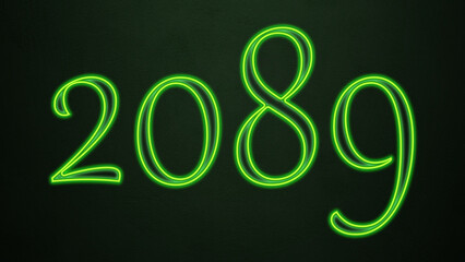 Neon glowing green number design of 2089 on dark background.