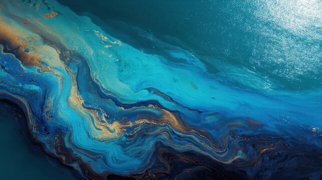 Aerial view of vibrant blue and turquoise ocean with swirling patterns