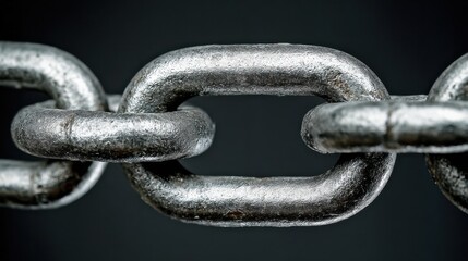 Fototapeta premium Close-up of strong metal chain links against dark background