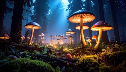 Enchanted Forest - Glowing Mushrooms in a Mystical Woodland.