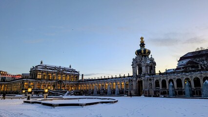 Snow-covered historic city of Dresden with famous landmarks during winter. © Moritz