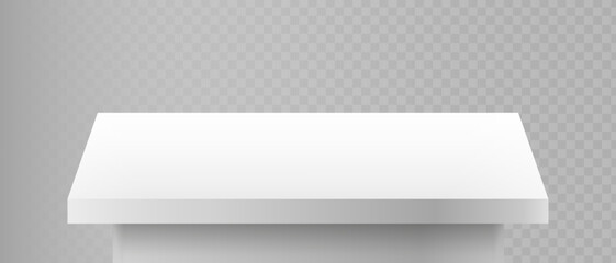 Realistic white table top. Square podium pedestal mockup for product display. Vector illustration