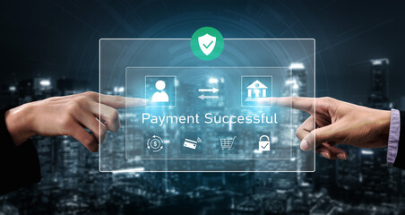 Successful transaction message showing secure payment. Payment confirmed, secured, payment processed, and payment completed with trust and transaction integrity. Vouch