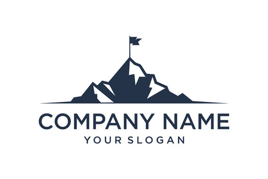 Mountain Peak Flag Logo Design Symbolizing Business Achievement and Success
