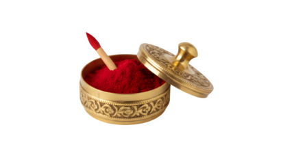 Traditional Sindoor Container with Open Lid and Red Powder Isolated on Transparent Background PNG

