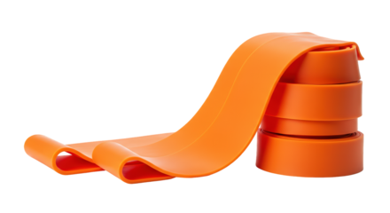 Orange resistance band for fitness and exercise, rolled up isolated on transparent background.