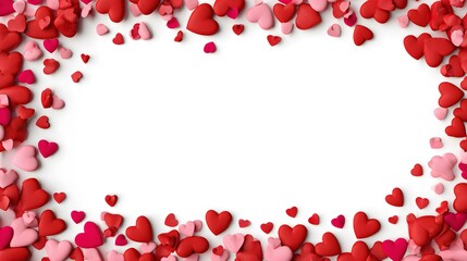Valentine&rsquo;s Day Heart Frame Border with Blank Center Isolated on White Background, Pink and Red Romantic Banner for Web and Cards