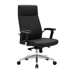 Fototapeta premium Modern black leather office chair with adjustable armrests isolated on transparent background