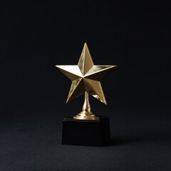 Golden star trophy on black background
